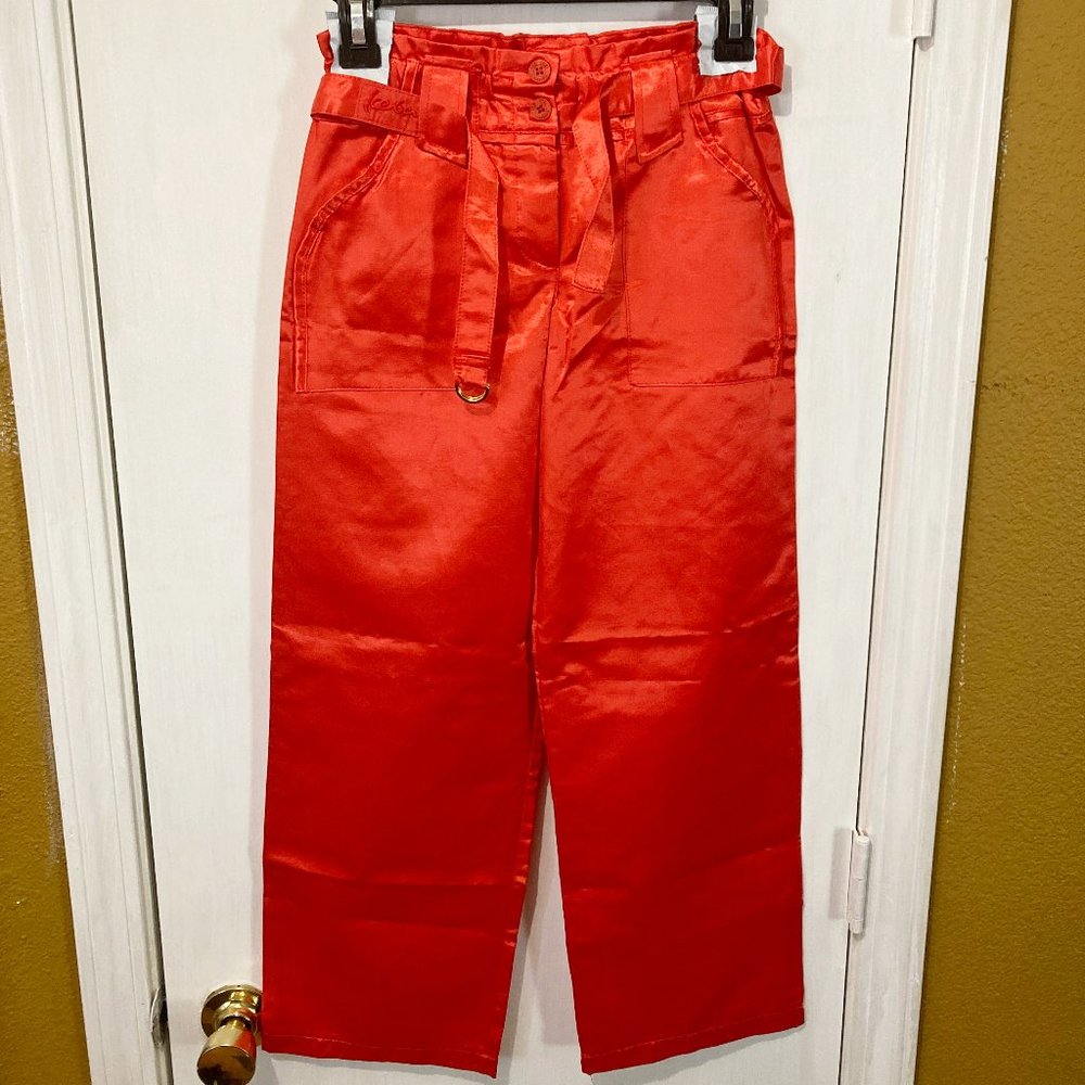 ICE Iceberg junior girls 10a fire red elastic waist silky satin belt baggy pants
